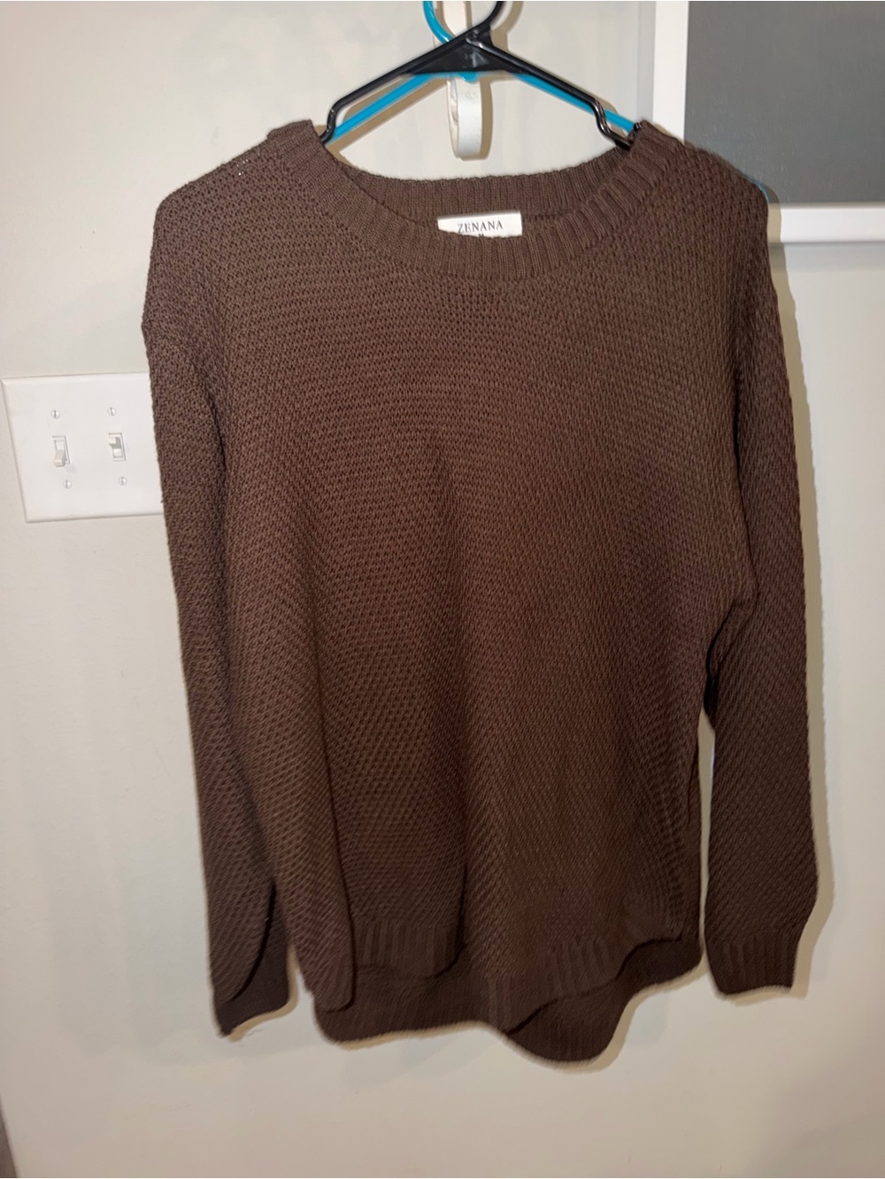 Zenana Outfitters Chocolate Brown Knit Crewneck Sweater - Picture 3 of 3